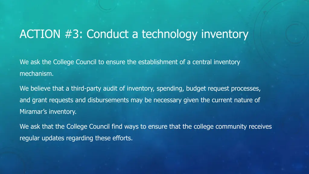 action 3 conduct a technology inventory