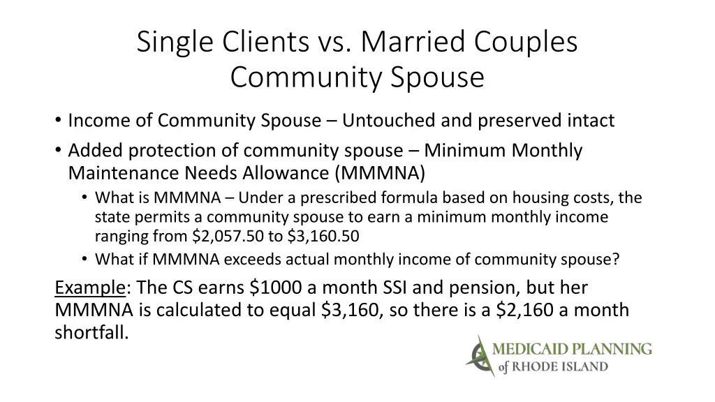 single clients vs married couples community spouse