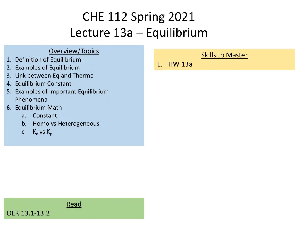 che 112 spring 2021 lecture 13a equilibrium