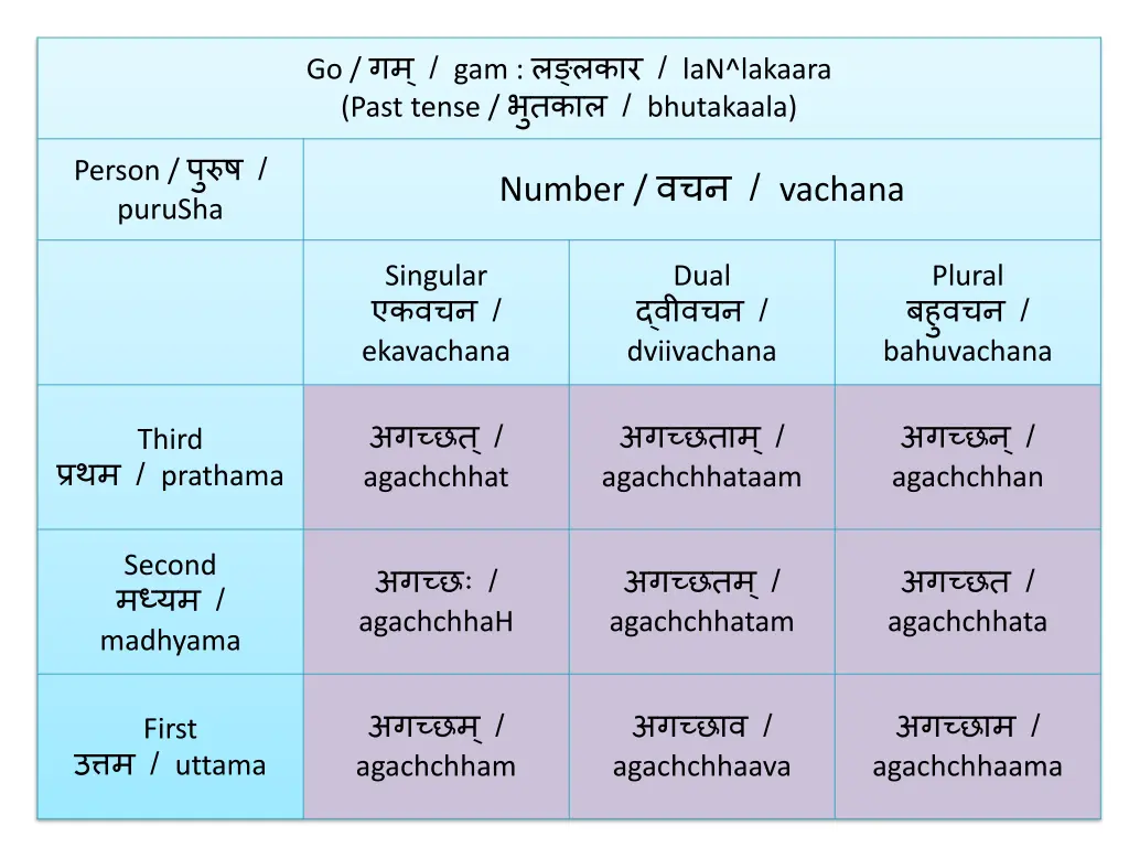 go gam lan lakaara past tense bhutakaala