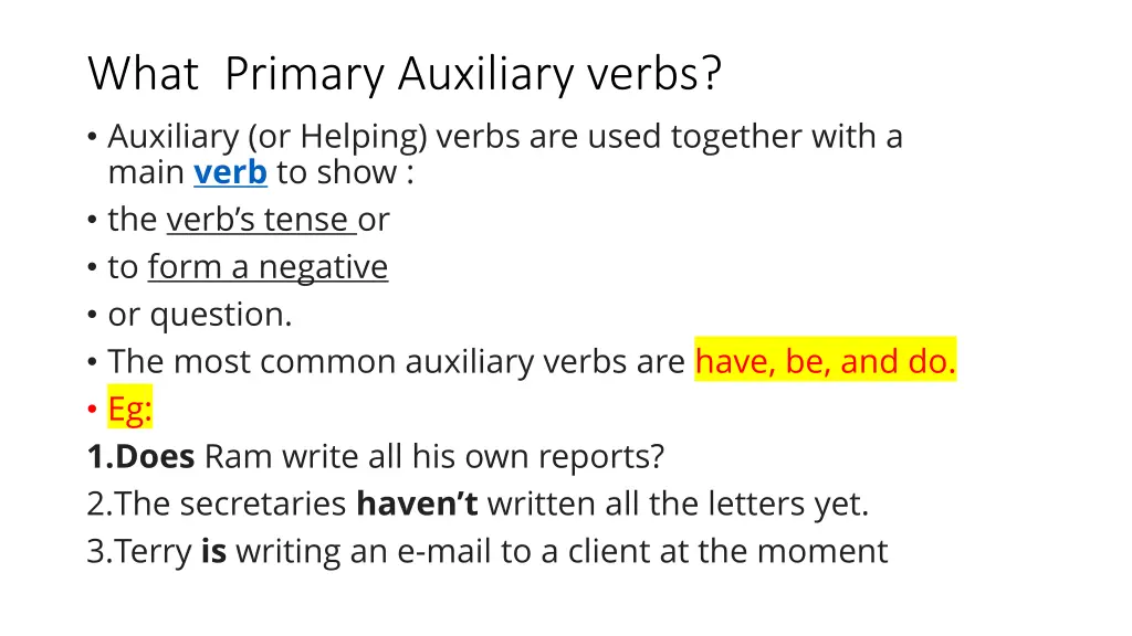 what primary auxiliary verbs auxiliary or helping