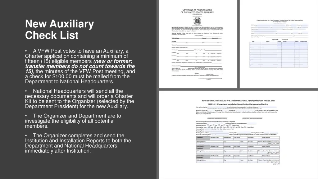 new auxiliary check list