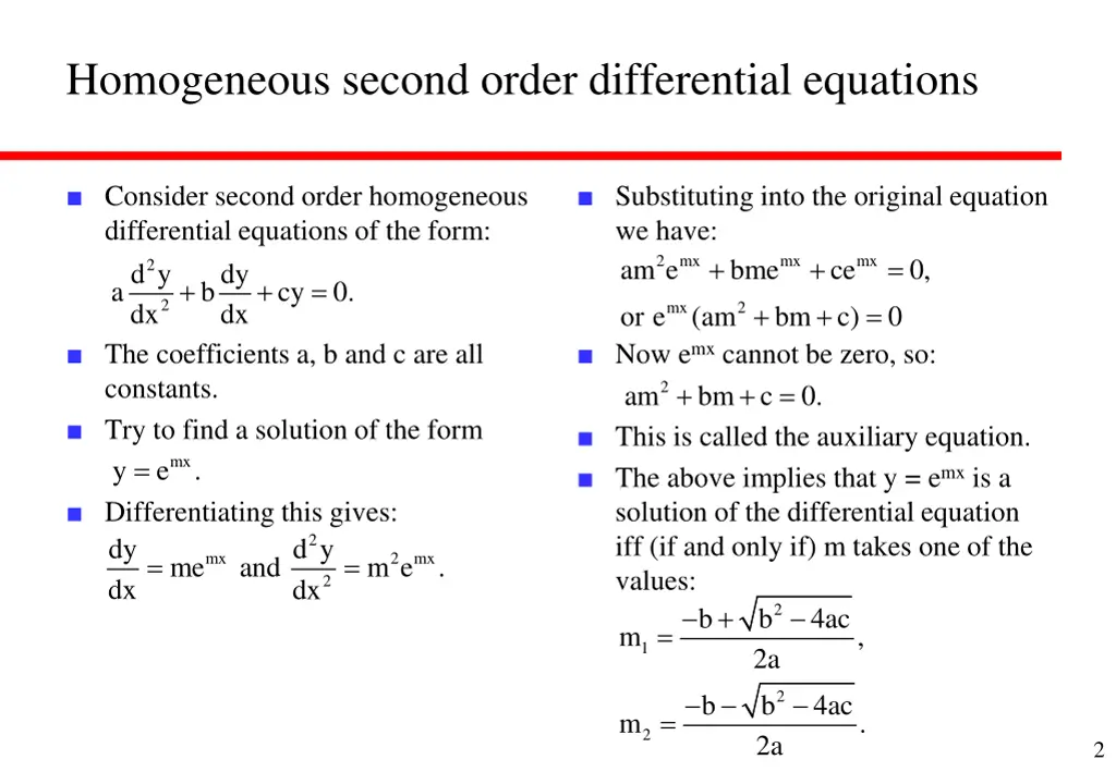 homogeneous second order differential equations