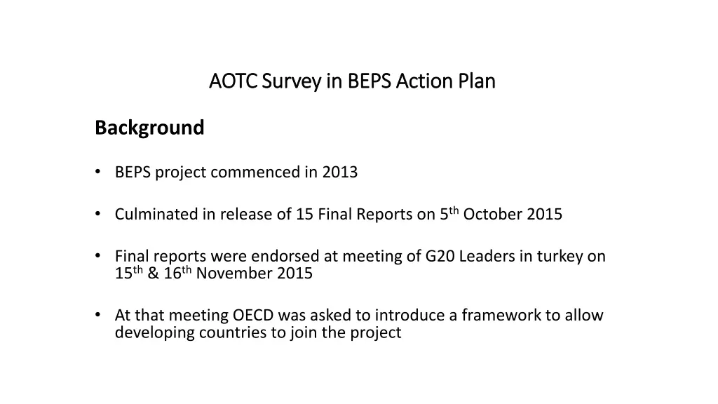 aotc survey in beps action plan aotc survey