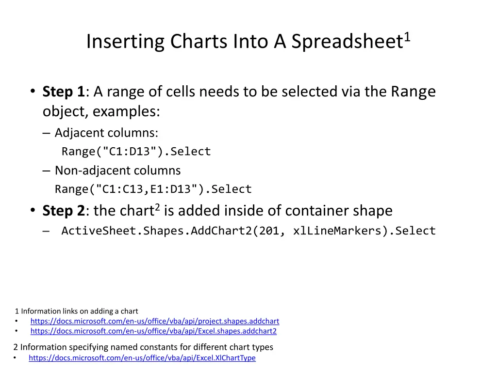 inserting charts into a spreadsheet 1