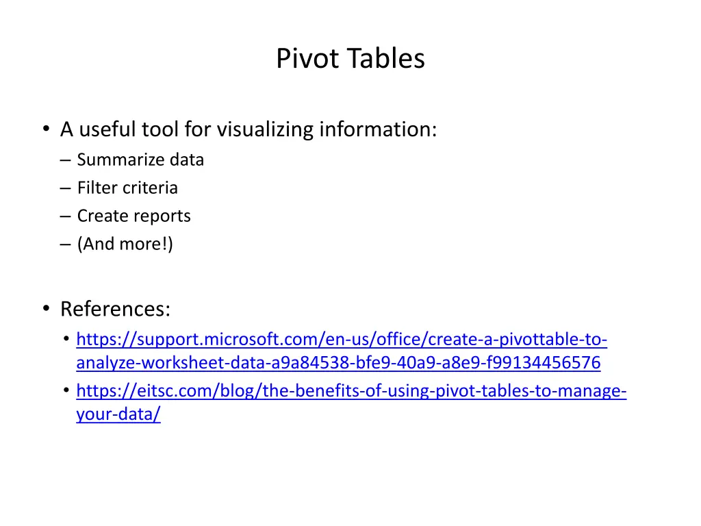 pivot tables