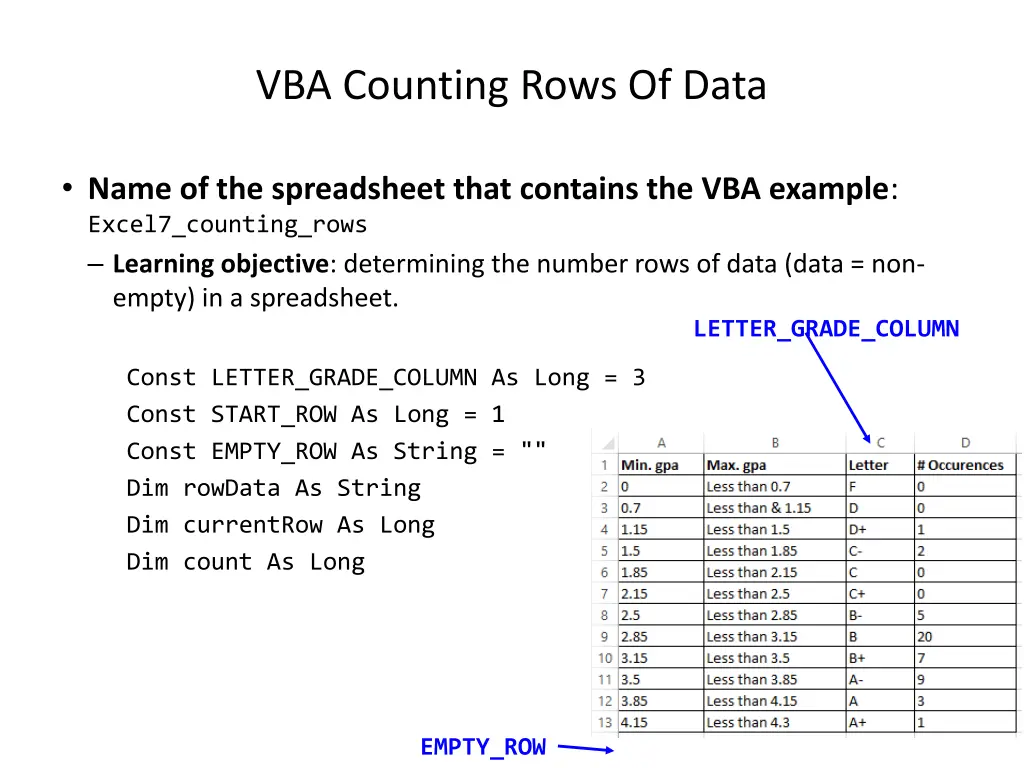 vba counting rows of data