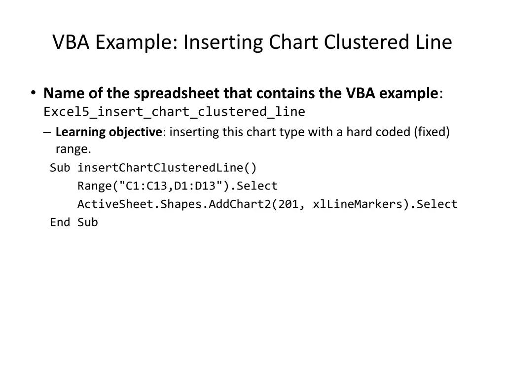 vba example inserting chart clustered line