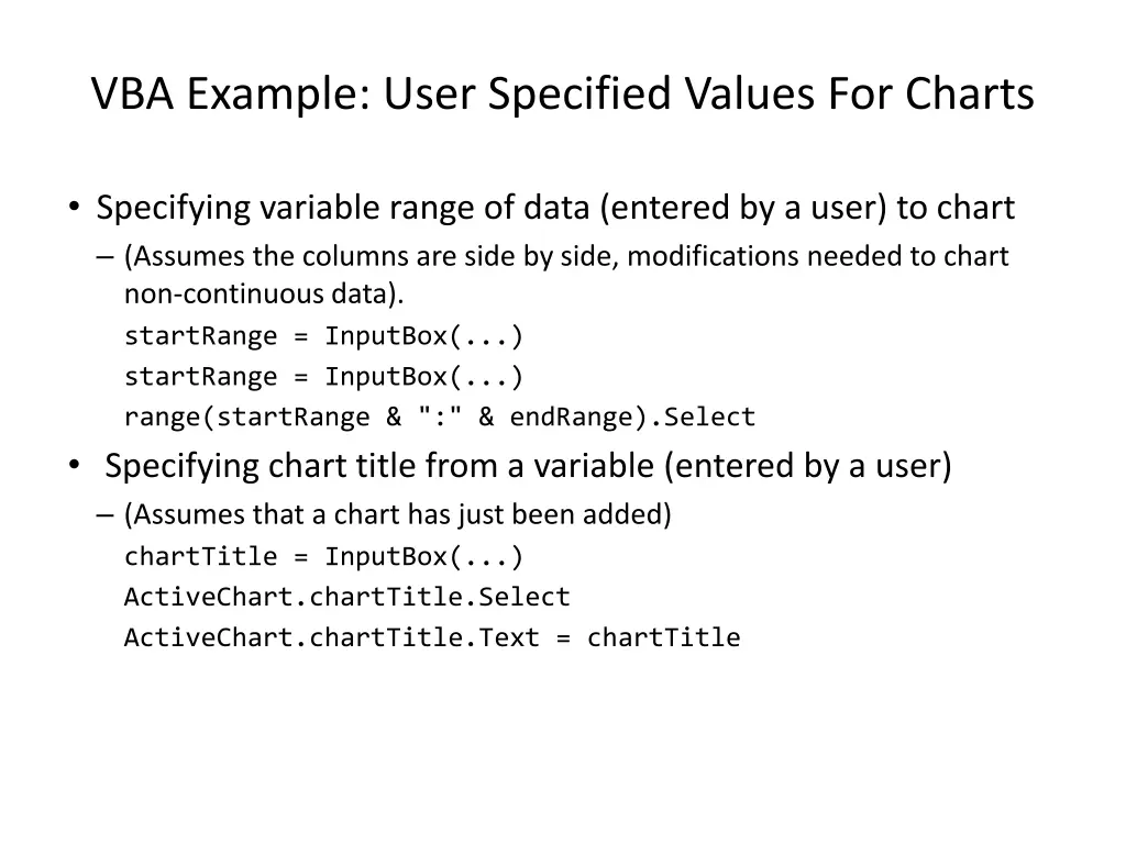 vba example user specified values for charts