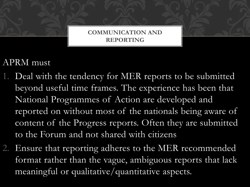 communication and reporting