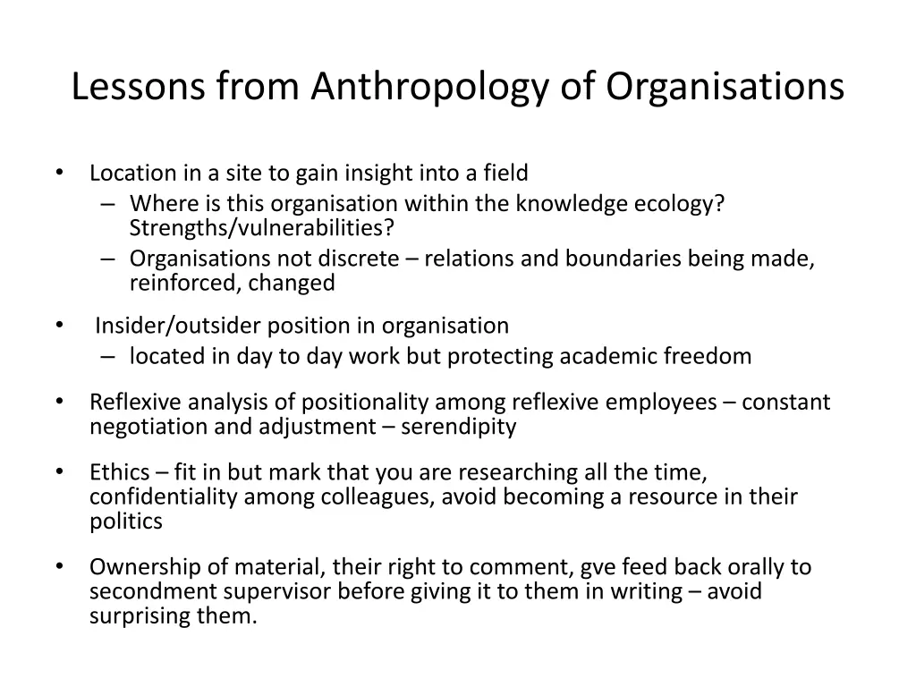 lessons from anthropology of organisations