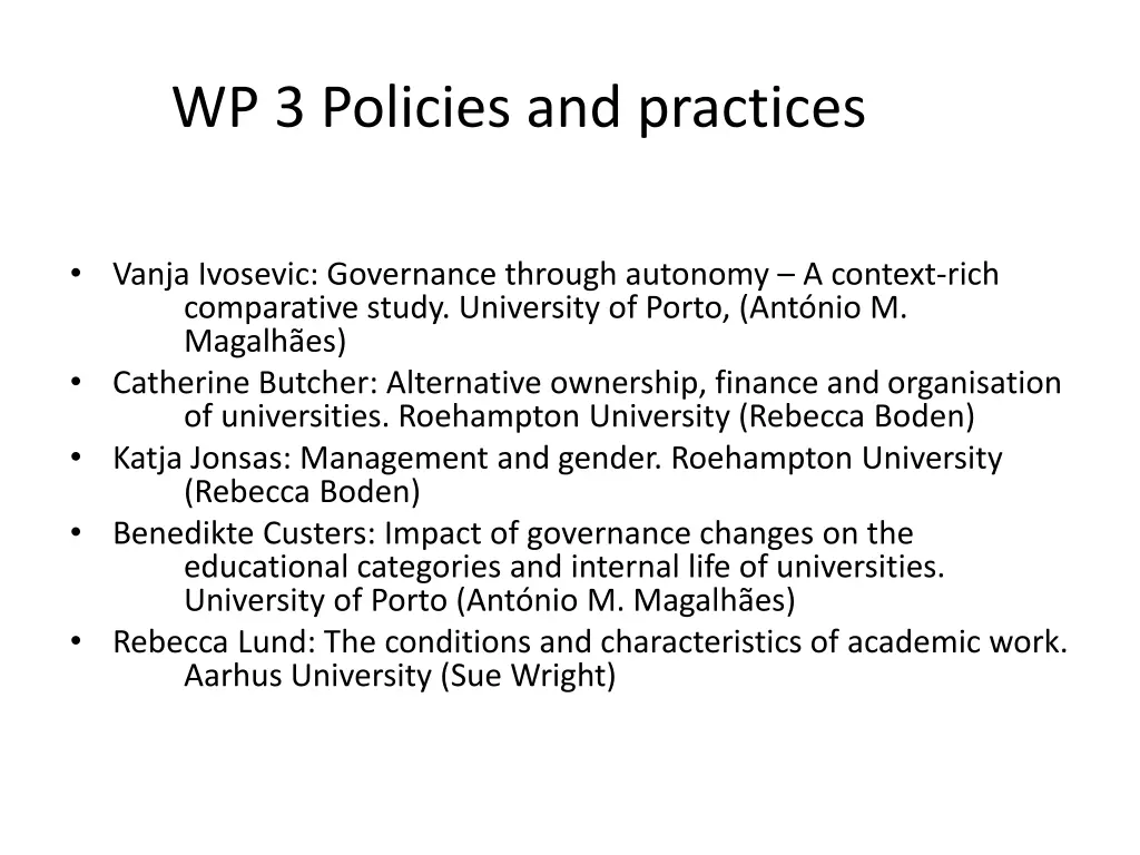 wp 3 policies and practices