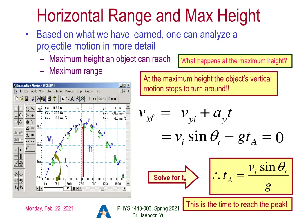 horizontal range and max height based on what