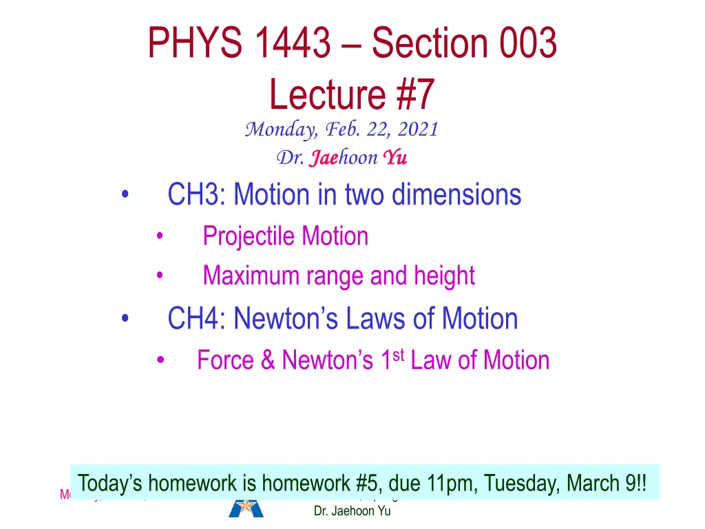 phys 1443 section 003 lecture 7 monday