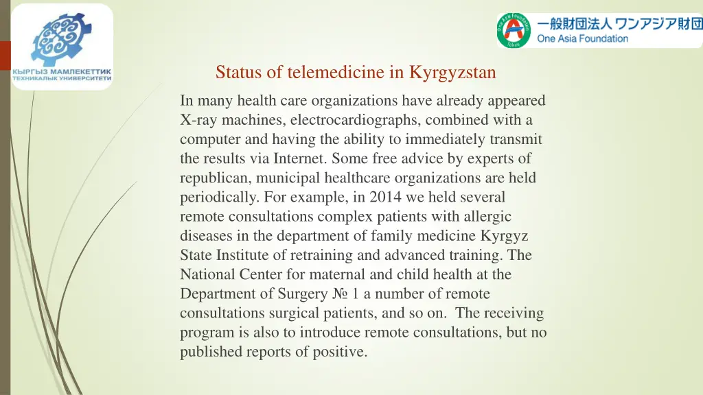 status of telemedicine in kyrgyzstan
