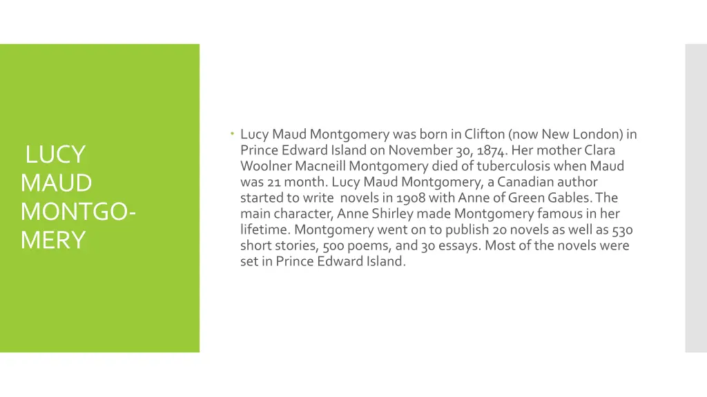 lucy maud montgomery was born in clifton
