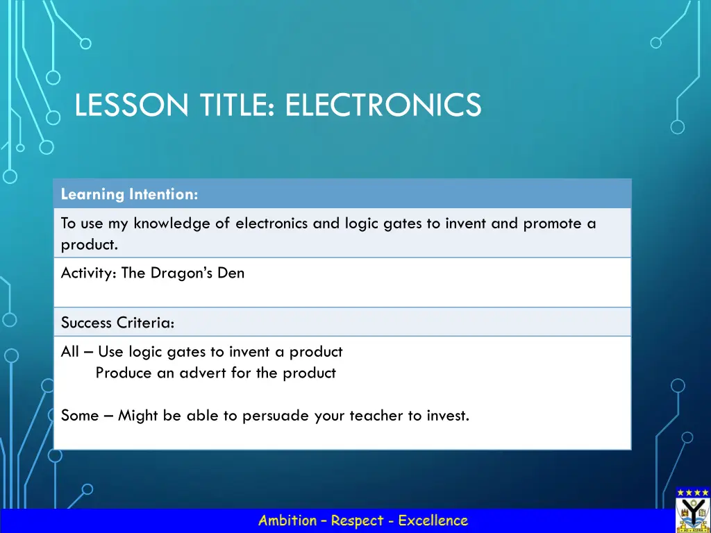 lesson title electronics