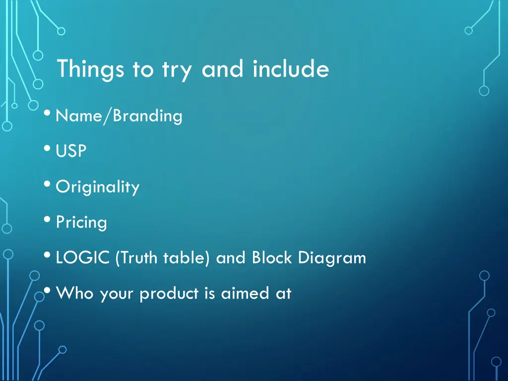 things to try and include