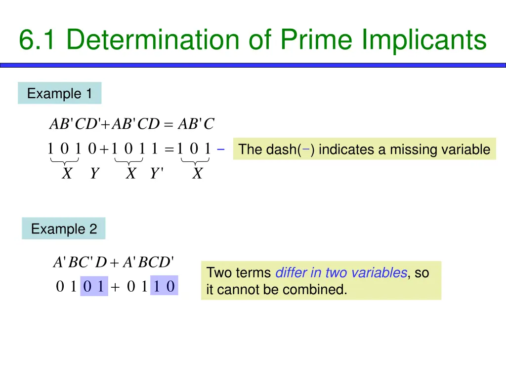 6 1 determination of prime implicants 1