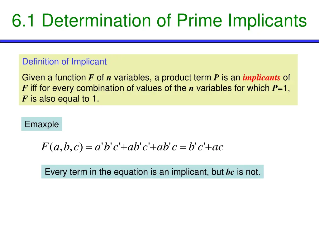 6 1 determination of prime implicants 5