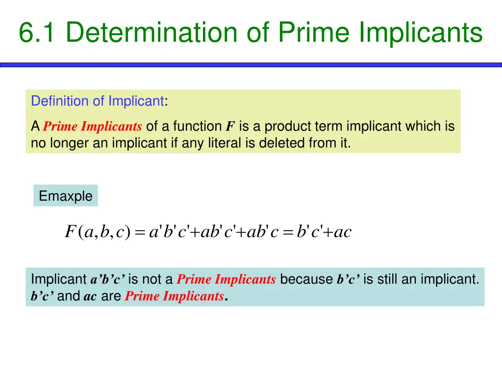 6 1 determination of prime implicants 6