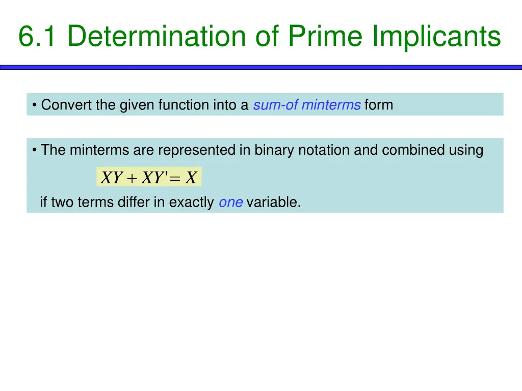 6 1 determination of prime implicants
