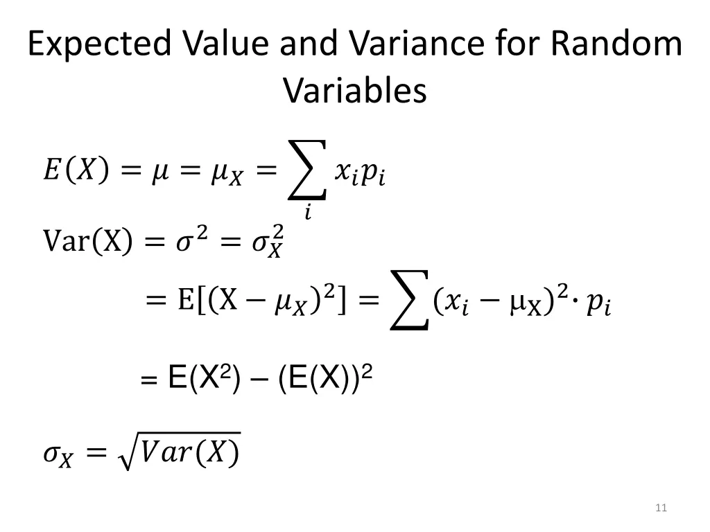 expected value and variance for random variables