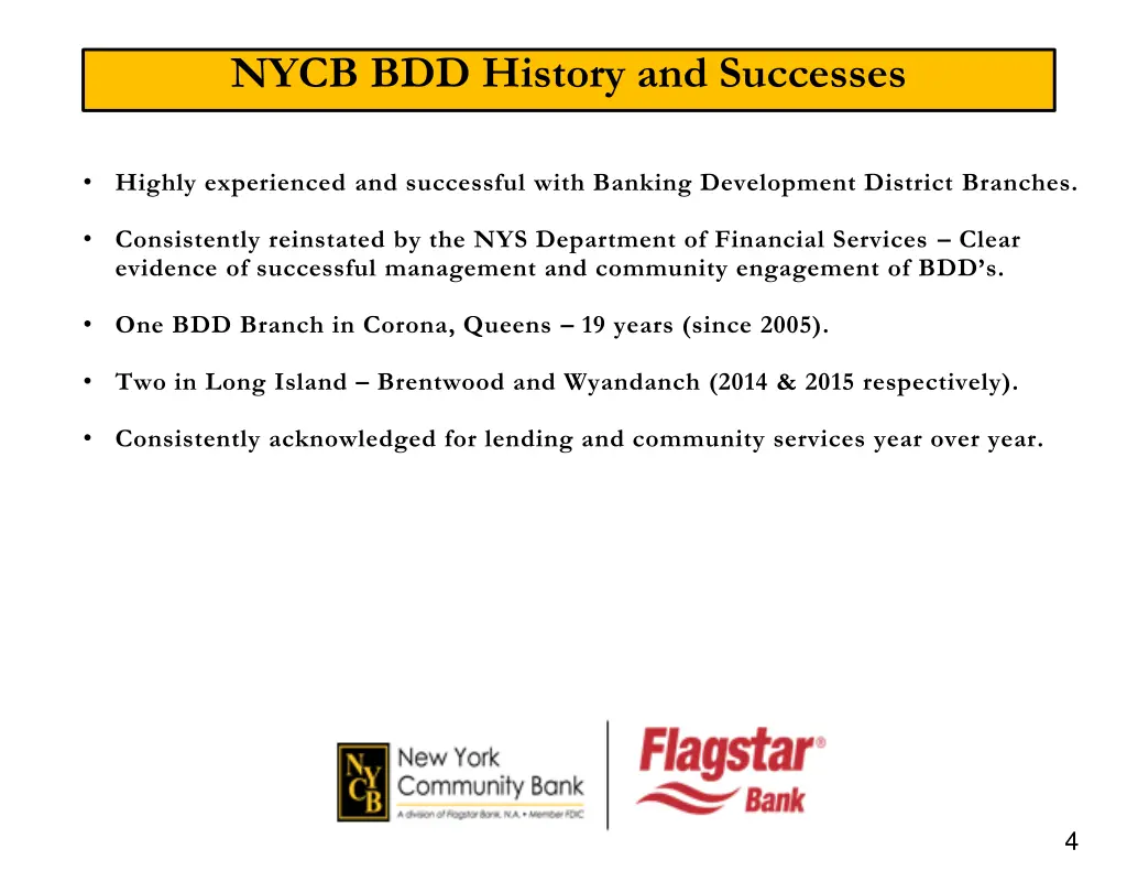 nycb bdd history and successes