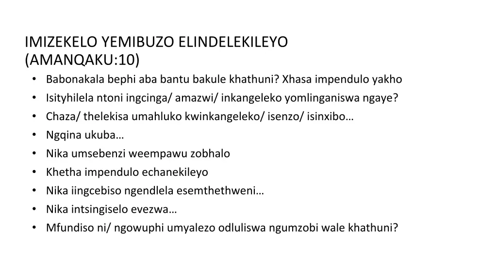 imizekelo yemibuzo elindelekileyo amanqaku 1