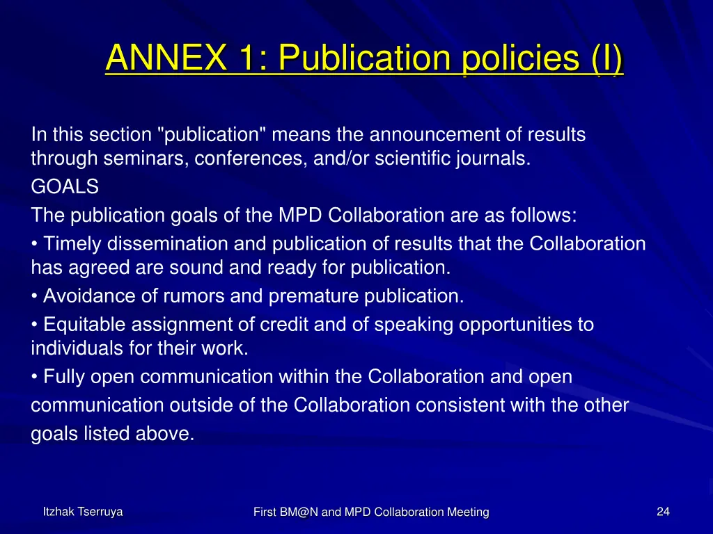 annex 1 publication policies i