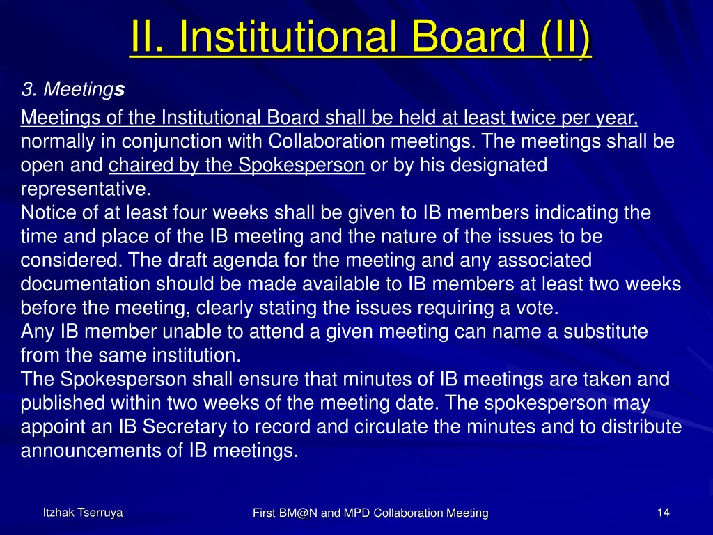 ii institutional board ii