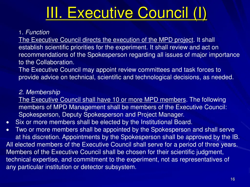 iii executive council i