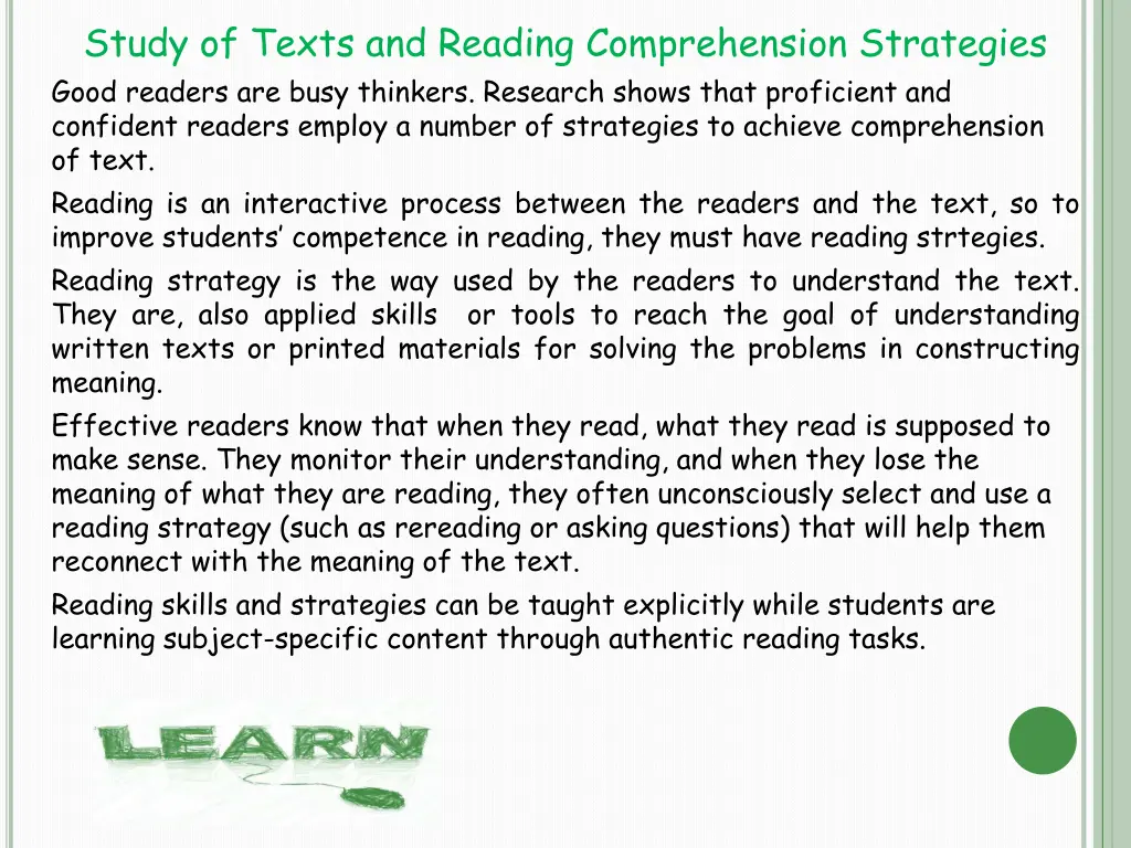 study of texts and reading comprehension