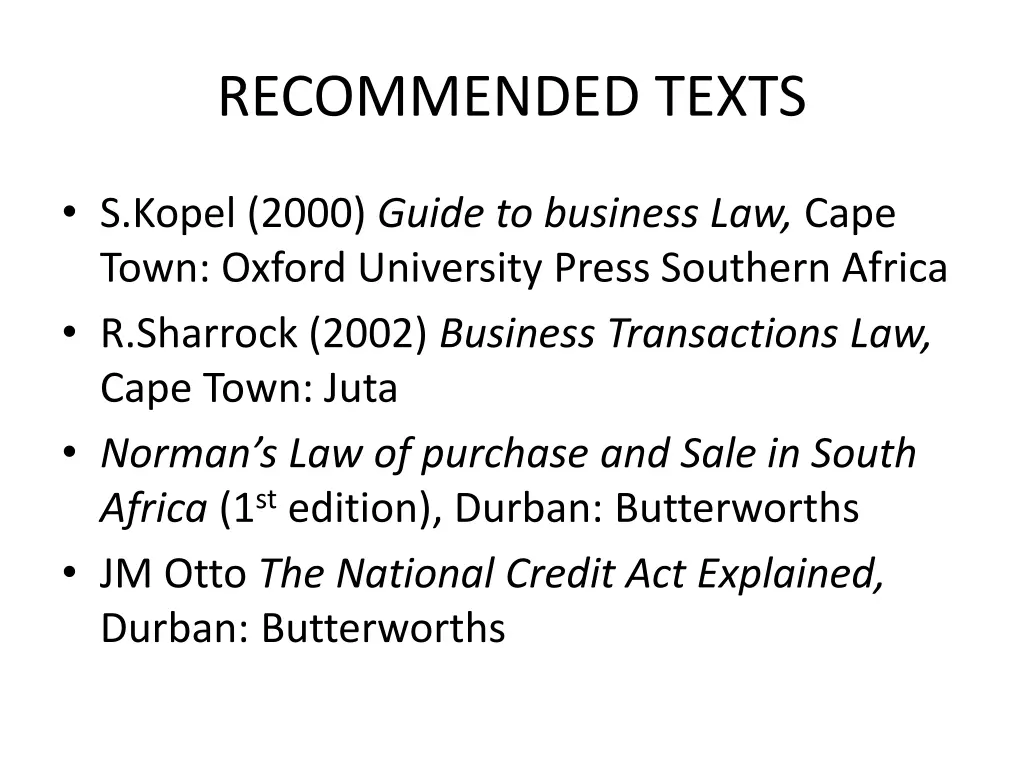 recommended texts