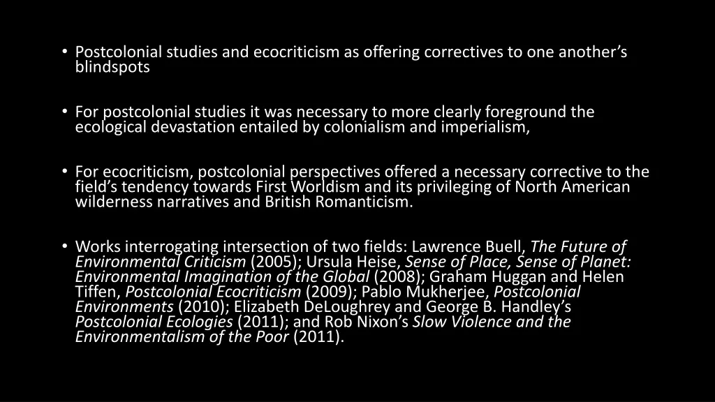 postcolonial studies and ecocriticism as offering