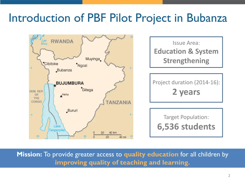 introduction of pbf pilot project in bubanza