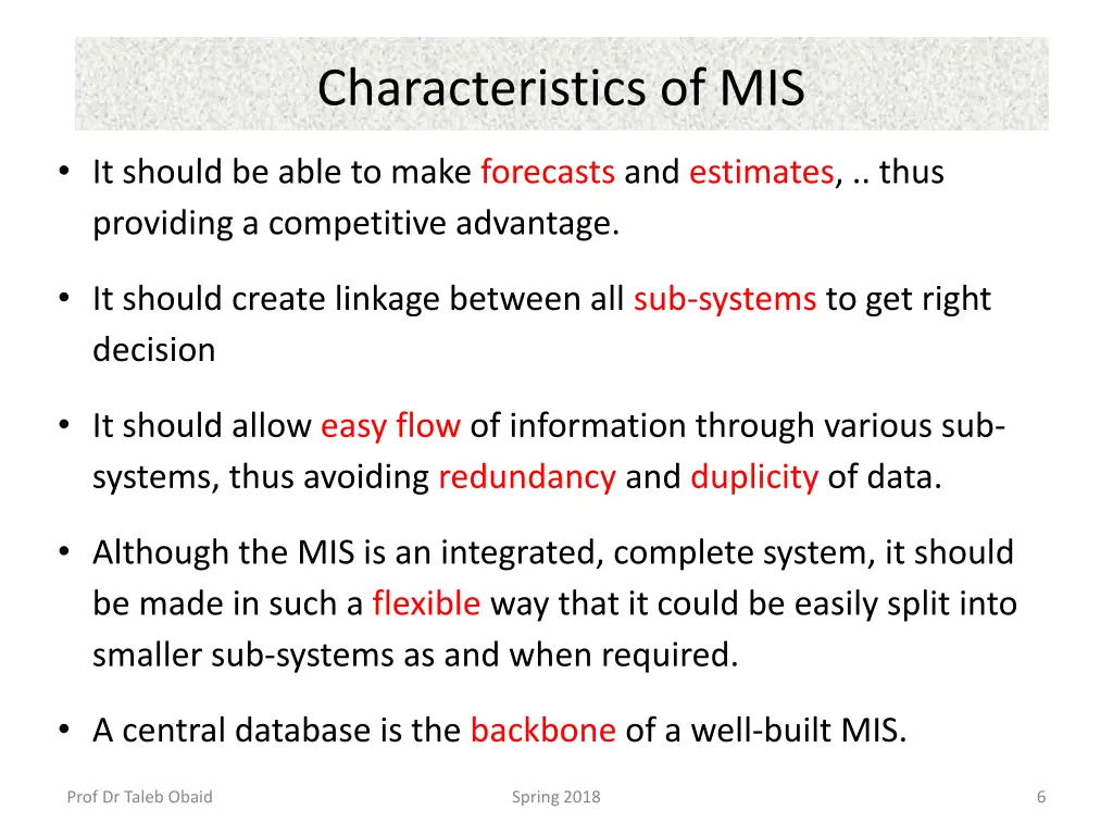 characteristics of mis 1