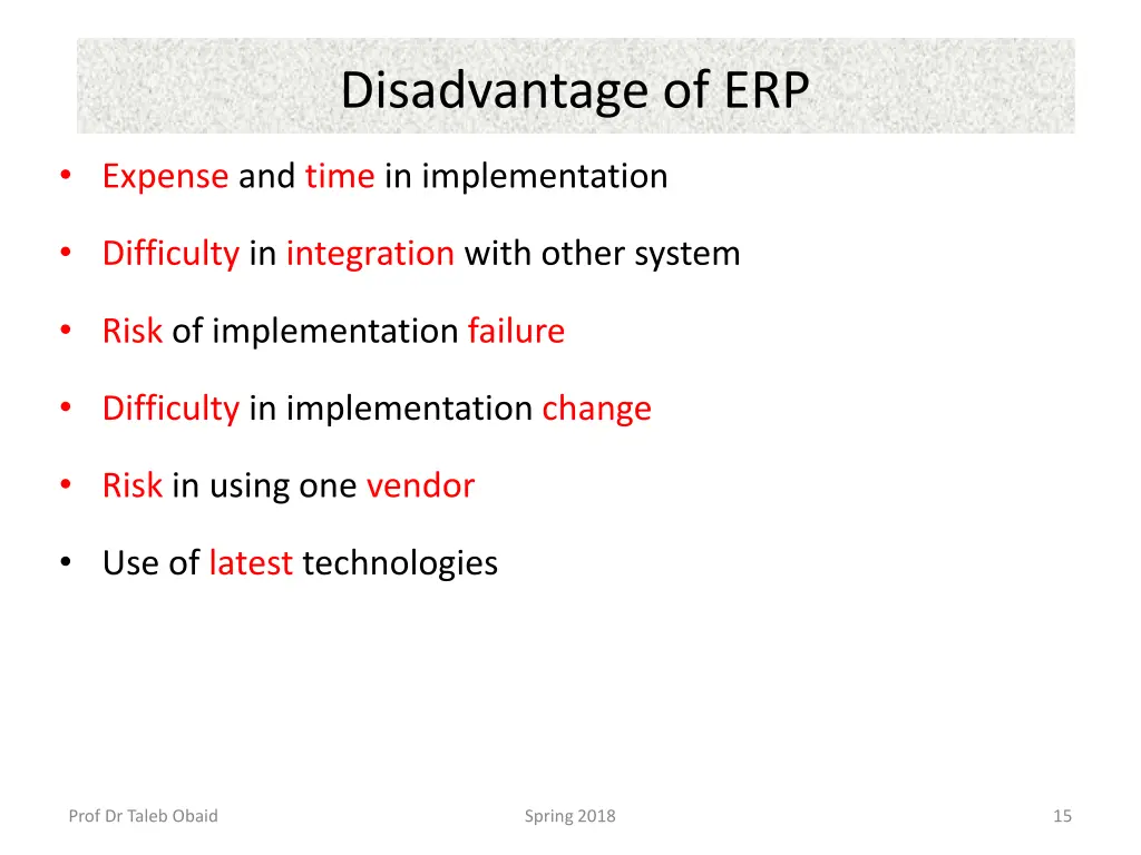disadvantage of erp