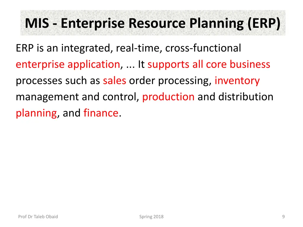 mis enterprise resource planning erp