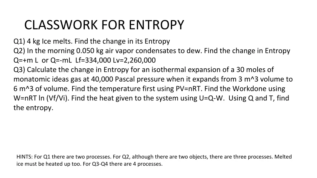 classwork for entropy