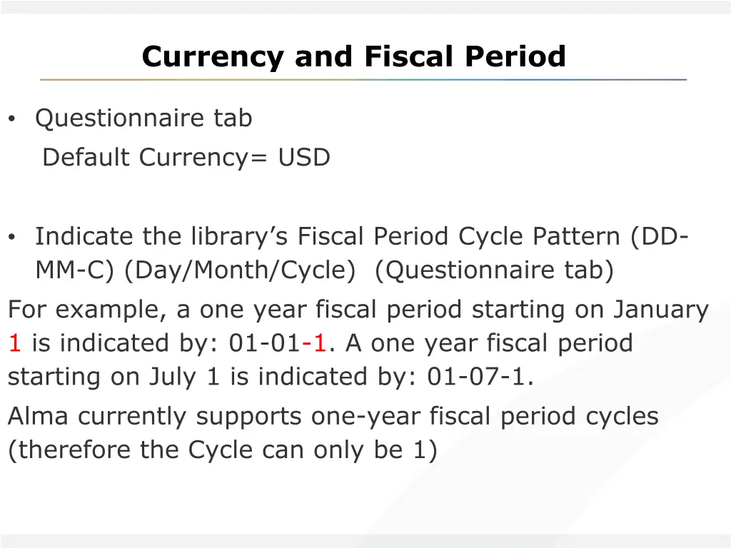 currency and fiscal period