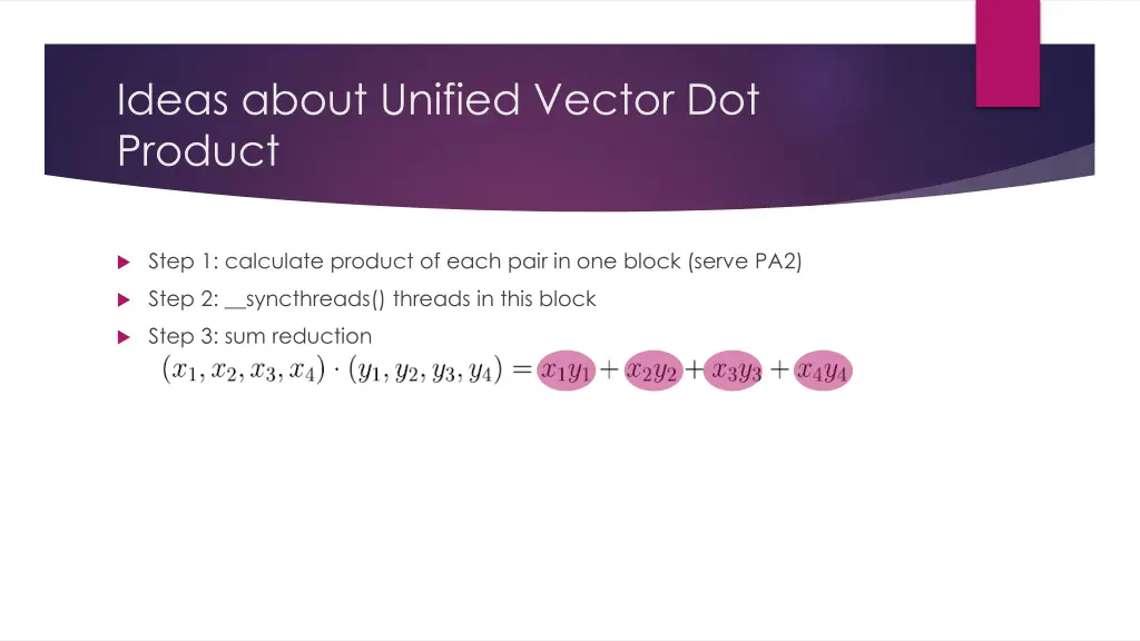 ideas about unified vector dot product