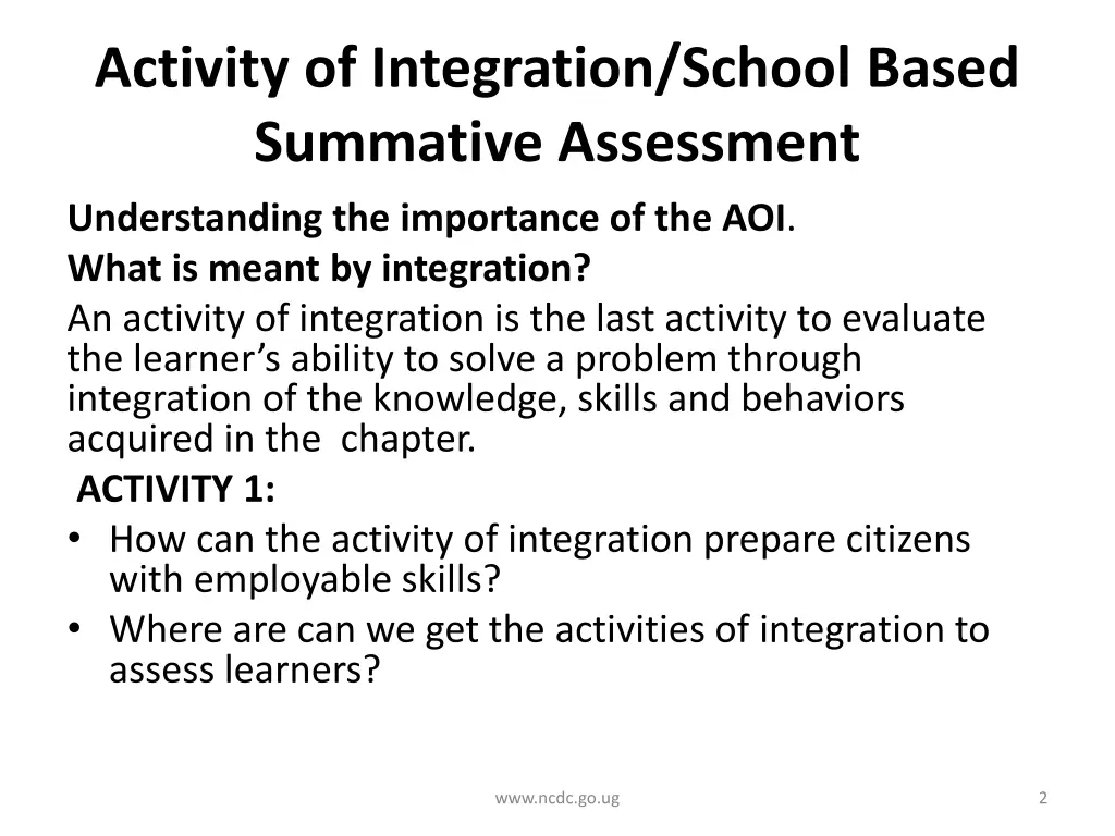 activity of integration school based summative