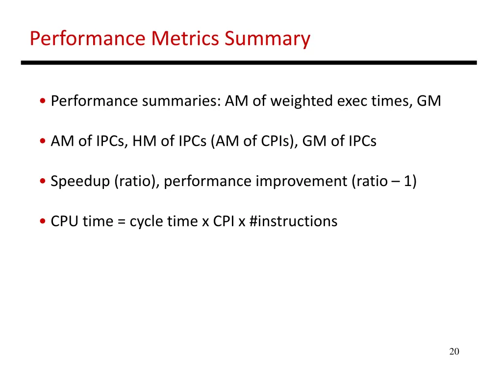 performance metrics summary