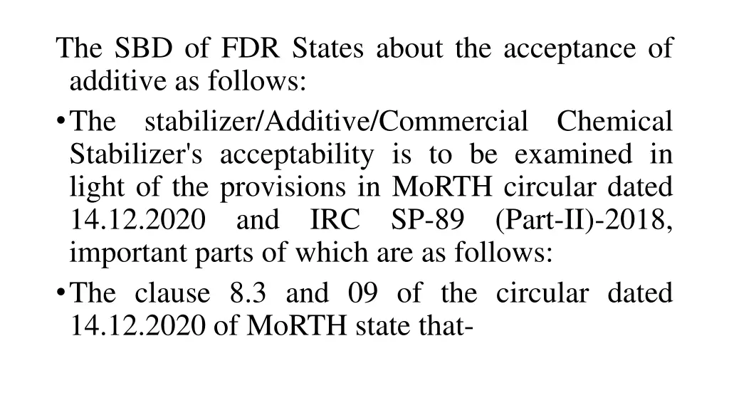 the sbd of fdr states about the acceptance