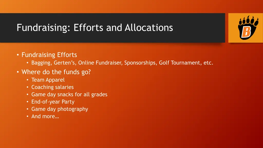 fundraising efforts and allocations