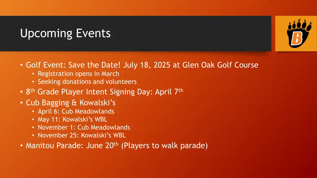 upcoming events