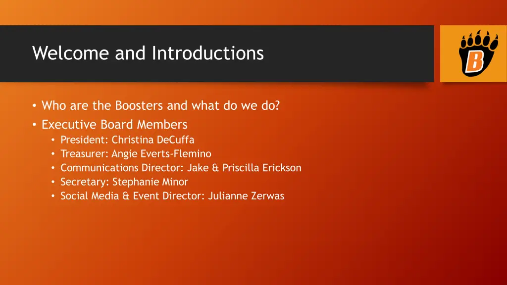 welcome and introductions