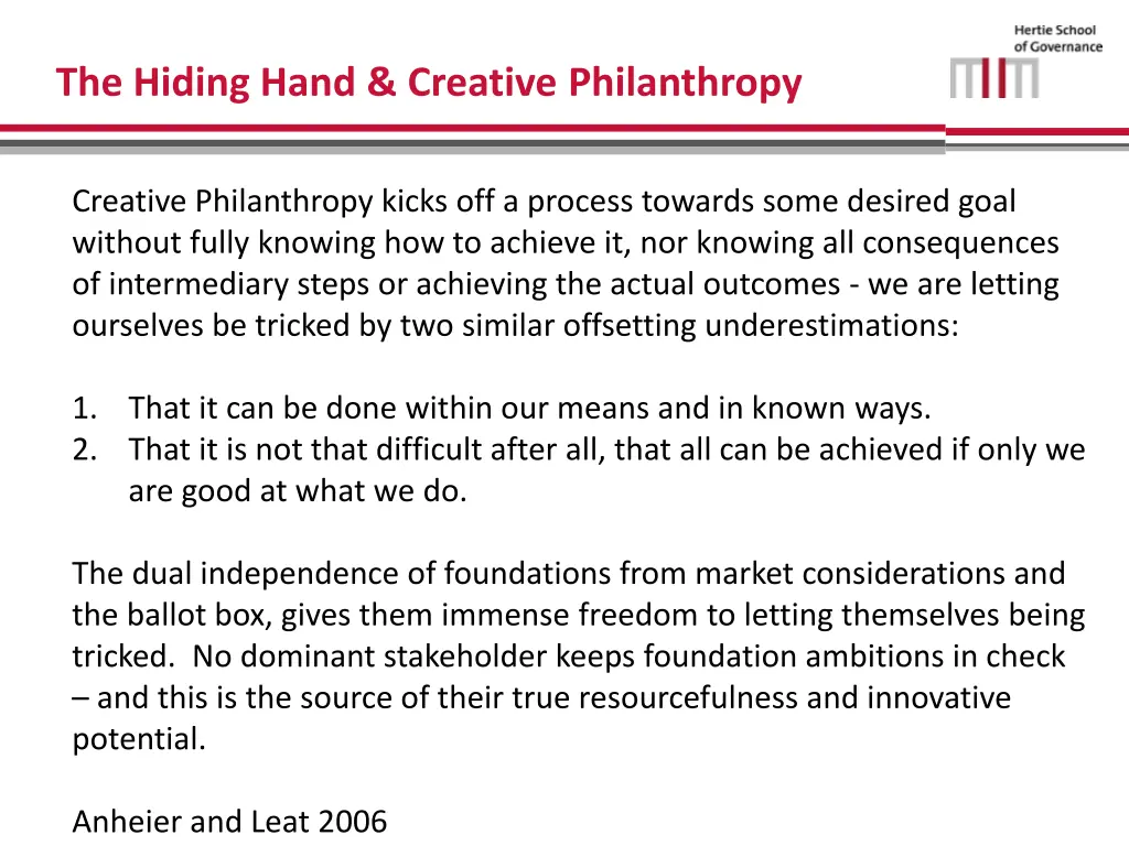 the hiding hand creative philanthropy
