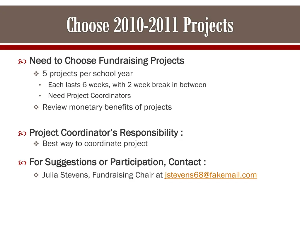 choose 2010 2011 projects